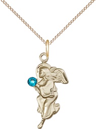 [4260GF-STN12/18GF] 14kt Gold Filled Guardian Angel Pendant with a 3mm Zircon Swarovski stone on a 18 inch Gold Filled Light Curb chain