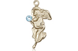 [4260GF-STN3] 14kt Gold Filled Guardian Angel Medal with a 3mm Aqua Swarovski stone