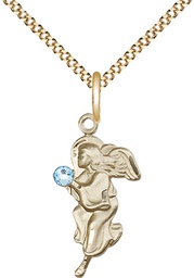 [4260GF-STN3/18G] 14kt Gold Filled Guardian Angel Pendant with a 3mm Aqua Swarovski stone on a 18 inch Gold Plate Light Curb chain