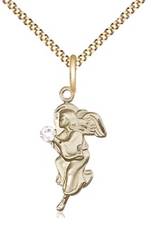 [4260GF-STN4/18G] 14kt Gold Filled Guardian Angel Pendant with a 3mm Crystal Swarovski stone on a 18 inch Gold Plate Light Curb chain