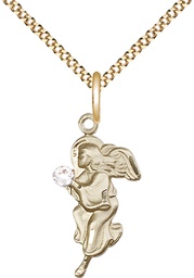 [4260GF-STN4/18G] 14kt Gold Filled Guardian Angel Pendant with a 3mm Crystal Swarovski stone on a 18 inch Gold Plate Light Curb chain