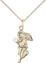 [4260GF-STN4/18GF] 14kt Gold Filled Guardian Angel Pendant with a 3mm Crystal Swarovski stone on a 18 inch Gold Filled Light Curb chain