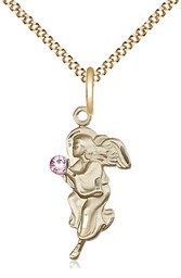 [4260GF-STN6/18G] 14kt Gold Filled Guardian Angel Pendant with a 3mm Light Amethyst Swarovski stone on a 18 inch Gold Plate Light Curb chain