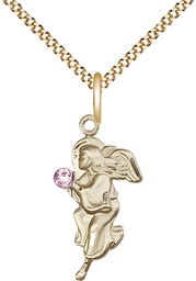 [4260GF-STN6/18G] 14kt Gold Filled Guardian Angel Pendant with a 3mm Light Amethyst Swarovski stone on a 18 inch Gold Plate Light Curb chain