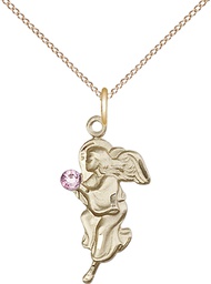 [4260GF-STN6/18GF] 14kt Gold Filled Guardian Angel Pendant with a 3mm Light Amethyst Swarovski stone on a 18 inch Gold Filled Light Curb chain