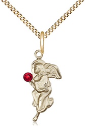 [4260GF-STN7/18G] 14kt Gold Filled Guardian Angel Pendant with a 3mm Ruby Swarovski stone on a 18 inch Gold Plate Light Curb chain