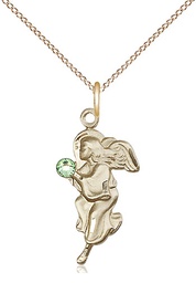 [4260GF-STN8/18GF] 14kt Gold Filled Guardian Angel Pendant with a 3mm Peridot Swarovski stone on a 18 inch Gold Filled Light Curb chain