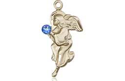 [4260GF-STN9] 14kt Gold Filled Guardian Angel Medal with a 3mm Sapphire Swarovski stone