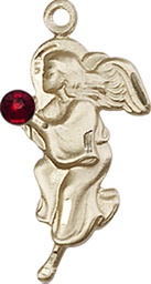 [4260KT-STN1] 14kt Gold Guardian Angel Medal with a 3mm Garnet Swarovski stone