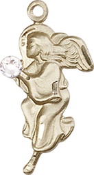 [4260KT-STN4] 14kt Gold Guardian Angel Medal with a 3mm Crystal Swarovski stone