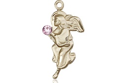 [4260KT-STN6] 14kt Gold Guardian Angel Medal with a 3mm Light Amethyst Swarovski stone