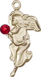 [4260KT-STN7] 14kt Gold Guardian Angel Medal with a 3mm Ruby Swarovski stone