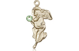 [4260KT-STN8] 14kt Gold Guardian Angel Medal with a 3mm Peridot Swarovski stone