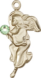 [4260KT-STN8] 14kt Gold Guardian Angel Medal with a 3mm Peridot Swarovski stone