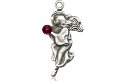 [4260SS-STN1] Sterling Silver Guardian Angel Medal with a 3mm Garnet Swarovski stone