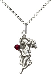 [4260SS-STN1/18SS] Sterling Silver Guardian Angel Pendant with a 3mm Garnet Swarovski stone on a 18 inch Sterling Silver Light Curb chain