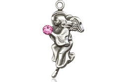 [4260SS-STN10] Sterling Silver Guardian Angel Medal with a 3mm Rose Swarovski stone