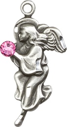 [4260SS-STN10] Sterling Silver Guardian Angel Medal with a 3mm Rose Swarovski stone