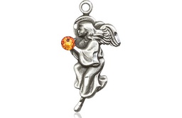 [4260SS-STN11] Sterling Silver Guardian Angel Medal with a 3mm Topaz Swarovski stone