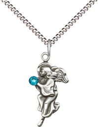 [4260SS-STN12/18S] Sterling Silver Guardian Angel Pendant with a 3mm Zircon Swarovski stone on a 18 inch Light Rhodium Light Curb chain