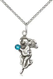 [4260SS-STN12/18SS] Sterling Silver Guardian Angel Pendant with a 3mm Zircon Swarovski stone on a 18 inch Sterling Silver Light Curb chain