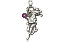[4260SS-STN2] Sterling Silver Guardian Angel Medal with a 3mm Amethyst Swarovski stone