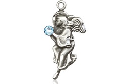 [4260SS-STN3] Sterling Silver Guardian Angel Medal with a 3mm Aqua Swarovski stone