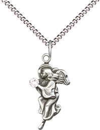 [4260SS-STN4/18S] Sterling Silver Guardian Angel Pendant with a 3mm Crystal Swarovski stone on a 18 inch Light Rhodium Light Curb chain