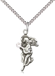 [4260SS-STN4/18S] Sterling Silver Guardian Angel Pendant with a 3mm Crystal Swarovski stone on a 18 inch Light Rhodium Light Curb chain