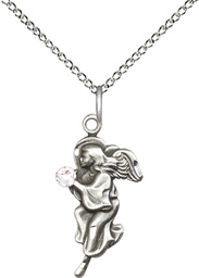 [4260SS-STN4/18SS] Sterling Silver Guardian Angel Pendant with a 3mm Crystal Swarovski stone on a 18 inch Sterling Silver Light Curb chain