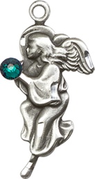 [4260SS-STN5] Sterling Silver Guardian Angel Medal with a 3mm Emerald Swarovski stone