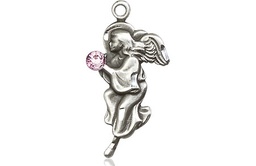 [4260SS-STN6] Sterling Silver Guardian Angel Medal with a 3mm Light Amethyst Swarovski stone