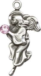 [4260SS-STN6] Sterling Silver Guardian Angel Medal with a 3mm Light Amethyst Swarovski stone