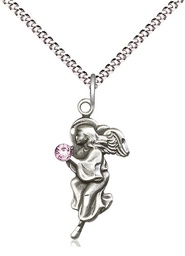 [4260SS-STN6/18S] Sterling Silver Guardian Angel Pendant with a 3mm Light Amethyst Swarovski stone on a 18 inch Light Rhodium Light Curb chain