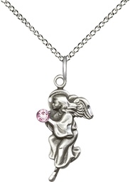 [4260SS-STN6/18SS] Sterling Silver Guardian Angel Pendant with a 3mm Light Amethyst Swarovski stone on a 18 inch Sterling Silver Light Curb chain