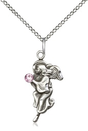 [4260SS-STN6/18SS] Sterling Silver Guardian Angel Pendant with a 3mm Light Amethyst Swarovski stone on a 18 inch Sterling Silver Light Curb chain