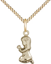 [4262GF/18G] 14kt Gold Filled Praying Girl Pendant on a 18 inch Gold Plate Light Curb chain