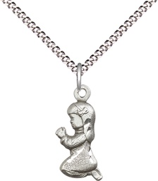 [4262SS/18S] Sterling Silver Praying Girl Pendant on a 18 inch Light Rhodium Light Curb chain