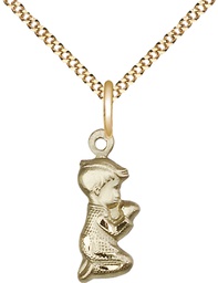 [4263GF/18G] 14kt Gold Filled Praying Boy Pendant on a 18 inch Gold Plate Light Curb chain