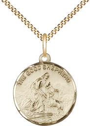 [4264GF/18G] 14kt Gold Filled Good Shepherd Pendant on a 18 inch Gold Plate Light Curb chain