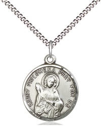 [4267SS/18S] Sterling Silver Saint Philomena Pendant on a 18 inch Light Rhodium Light Curb chain