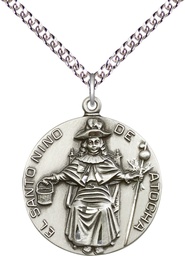 [4268SS/24SS] Sterling Silver Saint NiCB1o de Atocha Pendant on a 24 inch Sterling Silver Heavy Curb chain