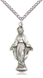[4269SS/24SS] Sterling Silver Miraculous Pendant on a 24 inch Sterling Silver Heavy Curb chain
