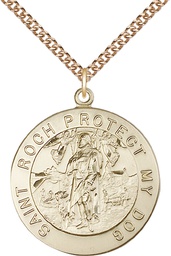 [4270GF/24GF] 14kt Gold Filled Saint Roch Pendant on a 24 inch Gold Filled Heavy Curb chain