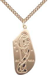 [4272GF/24GF] 14kt Gold Filled Ave Maria Pendant on a 24 inch Gold Filled Heavy Curb chain