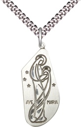 [4272SS/24S] Sterling Silver Ave Maria Pendant on a 24 inch Light Rhodium Heavy Curb chain