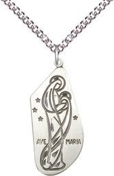 [4272SS/24SS] Sterling Silver Ave Maria Pendant on a 24 inch Sterling Silver Heavy Curb chain