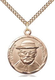 [4273GF/24GF] 14kt Gold Filled Saint Damien of Molokai Pendant on a 24 inch Gold Filled Heavy Curb chain