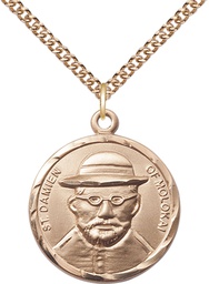 [4273GF/24GF] 14kt Gold Filled Saint Damien of Molokai Pendant on a 24 inch Gold Filled Heavy Curb chain