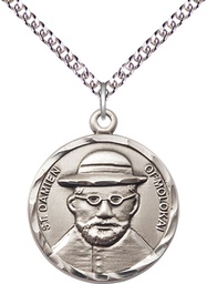 [4273SS/24SS] Sterling Silver Saint Damien of Molokai Pendant on a 24 inch Sterling Silver Heavy Curb chain